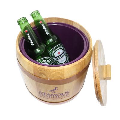 China Sustainable Wooden Beer Ice Bucket Beer Cooler With PS Liner For Promotion for sale