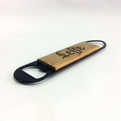 China High Quality Viable Metal Design Black Copper Bottle Opener With Wooden Handle for sale