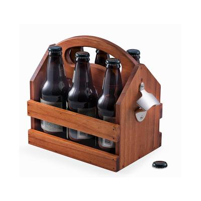 China Promotional Wooden Trolley Europe Beer Carrier with Bottle Opener for sale