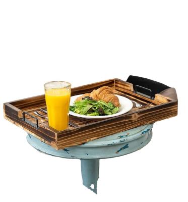 China Beverage Drinking Coffee Table Ottoman Rustic Wooden Serving Tray With Handle for sale