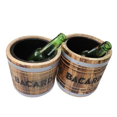 China Wine+food+cans BACARDI Small Wooden Barrel Ice Bucket With Antique Surface for sale