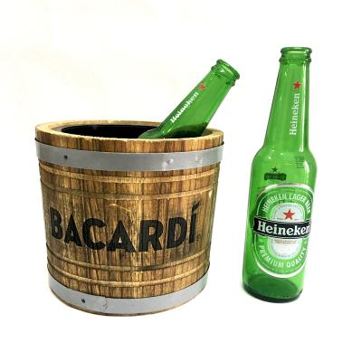 China Wine+food+cans Stella Artois Beck Brahma Bud Light Carling Bud Light BARCADI Wooden Ice Bucket with Metal Circle 2pcs for sale