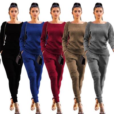 China Anti-pilling fashion S-nice pure color knitted casual autumn ladies set two-piece women clothing woman fashion for sale