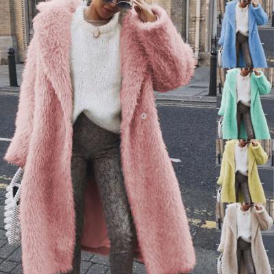 China 2019 autumn winters new style lapel long furry coat viable medium velvet warm coat for sale