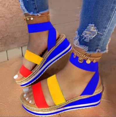 China 2020 Summer Women's Shoes Fashion Trend Spring Heel Solid Color Wedge Hemp Rope Sandals Women for sale