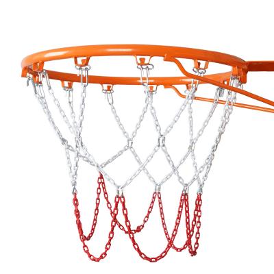 China BOLIFU Gym 3mm Basketball Net Red White Steel Chain Metal Basketball Rim Net For Indoor Basketball Training Net for sale