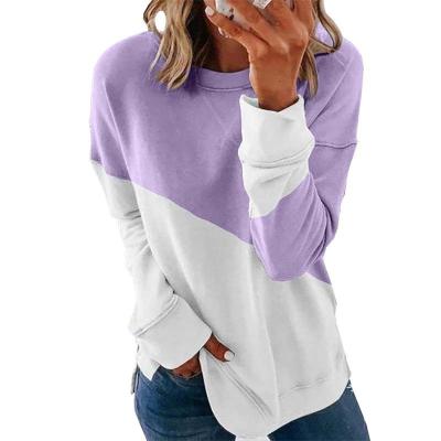 China Autumn Hot Sale Loose Long Sleeve Anti-Wrinkle O-Neck Patchwork Casual Comfortable Fall Shirt Long Sleeve Tops Woman Tops For Women 2021 for sale