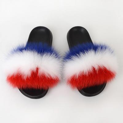 China New Fashion Trend Women's Raccoon Fur Real Slides Indoor Outdoor Animal Baby Toddler Fur Slides Large Animal Slippers for sale