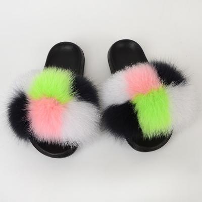 China Fashion trend fashion fur slippers for toddlers and women smudge soft real fox fur slippers real fur slippers women slides for sale