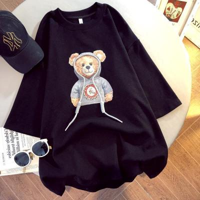 China New 2022 fashion INS short-sleeve anti-shrink inner female spring T-shirt bear loose piling bottoming women's T-shirt for sale