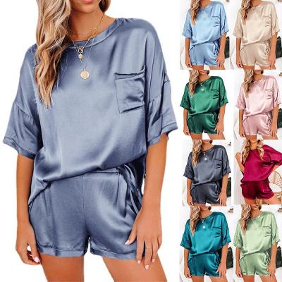 China New QUICK DRY Summer Sheer Satin Chiffon Pajamas Home Two Piece Loungewear Women Ladies Dressing Shorts Two Piece Short Sleeve Sets 2 Piece Sets for sale