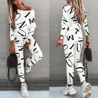 China 2021 QUICK DRY Falling Letter Print Casual Custom Sportswear Autumn Long Sleeve Sports Suits Women's Two-Piece Suit Women's Clothing for sale