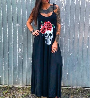 China 2021 Streetwear High Side Slit Women's Breathable Punk Dresses Summer Casual Dress Women's Skull Print Loose Short Women's Sleeve Dress for sale