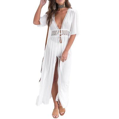 China Plus Size 2021 Hot Women's Lace Cover Up Dress Stitching Lace Long Shawl Cardigan Jacket Beach Bikini Plus Size Swimwear Cover Ups for sale