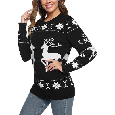 China Anti-pilling Jacquard Pattern Knitted Christmas Sweater Women Round Neck for sale