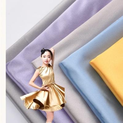 China Brushed Sueded HX1233#Warp knitted polyester knitted bright 130G thin color Ding fabric elastic good for dance wear fitness swimsuit bikini for sale