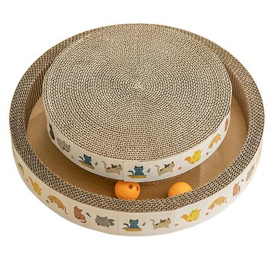 China Factory Double Layer Round Cat Scratcher Cat Stocked Corrugated Paper Interactive Toy for sale