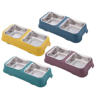 China Automatic Wholesale Double Bowl Pet Food Factory Cat And Dog Double Access Bowl for sale