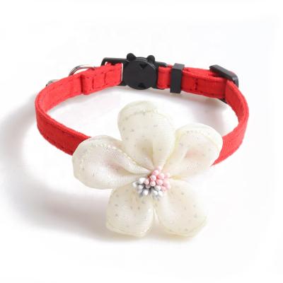 China Suede Embroidery Pet Collars Flower Cat Collars Small Stocked Collar With Bell for sale