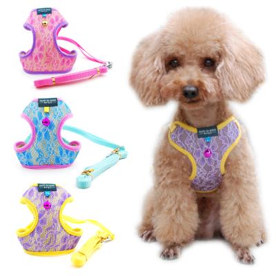 China 2022 New Style Comfortable Cheap Cute Mesh Stocked Fancy Pet Fancy Dog Harness Adjustable Harness With Lace for sale