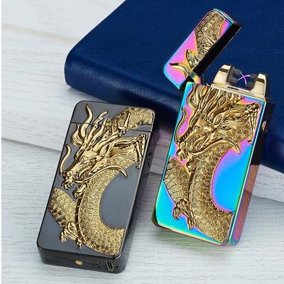 China USB Ignition Metal Relief Cigarette Lighter Electronic Cigarette Lighter Arc Windproof Lighter Creative Dual Lighter Gift for sale