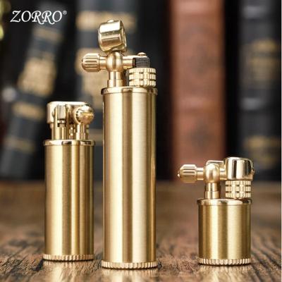 China New Small Oil Zorro Gun Kerosene Brass Side Sliding Grinding Wheel Mini Personality Middle Length Lighter for sale