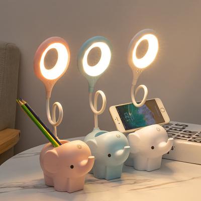 China Elephant Plastic Creative Animal Led Table Lamp Charging Three-color Plug-in Dual-use Adjustable Temperature Table Study Lamp for sale