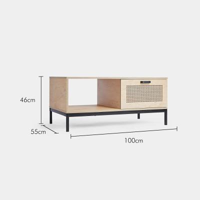 China Rattan Adjustable Coffee Table Natural Nordic (Other), Scandi Style Patterned Table With Drawer, Open Storage Shelf And Spacious Table for sale