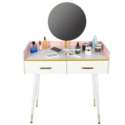 China Large Space (Height) New Design Edge Appearance Round Mirror Dressing Cabinet Adjustable Exquisite Double Guard Drawer for sale