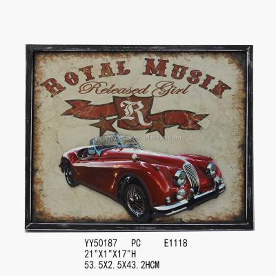 China USA Car Metal Framed Tin Signs, Decorative Metal Tin Sign for Wall Decors, Retro Embossed Metal Signs for Wall Decors for sale