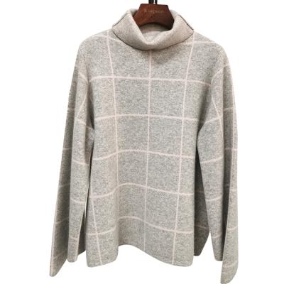 China Anti-pilling Beautiful New Wholesale 70%Wool 30%Cashmere Ladies Turtle Neck Cashmere Grid Loose Sweater New for sale