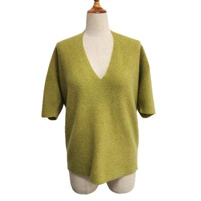 China Cashmere V-Neck Wholegarment Technique Kingsun Anti-pilling Short Sleeve Knitwear Special Woolen Short Sweater for sale