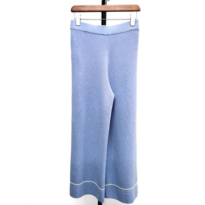 China China Factory OEM Ladies Anti-pilling Leg Pants 30% Cashmere Loose Blue Wide Leg Suit Pants for sale