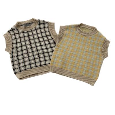 China Anti-wrinkle Free Sample Children's Vest Spring Children's Check Knitted Baby Boys' Sweater for sale