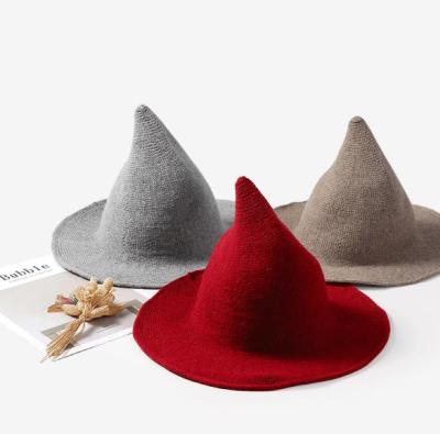 China OEM COMMON Warm Witch Hat Hats Winter Women Fashion Knit Warm Hat Solid Color Cold Cap for sale