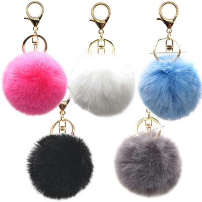 China OEM Puff Ball Faux Rabbit Fur Ball Hairy Pom Pom Keychain For Women And Girls for sale