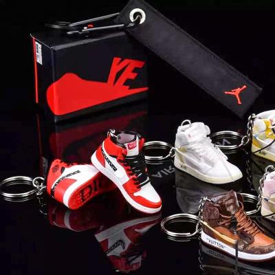 China High Quality Soft Cute Rubber PVC Llaveros 3D 1/6 Sneaker Key Chain Jordan Shoe Key Chain aj Accessories 3.5cm*5cm for sale