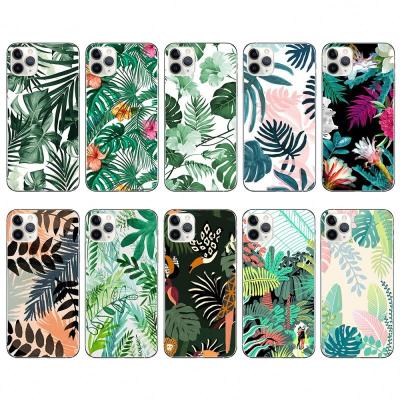 China Accessories Cell Phone Shockproof Case For 11 12 Pro X XR XS 7 8Plus Artwork Hand Painted Green Leaves Phone Cover for sale