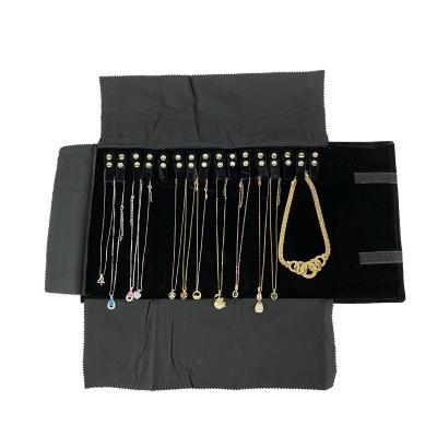 China Black Velvet Jewelry Storage Bag Necklace Display Bag Convenient Travel Jewelry Roll 007 for sale