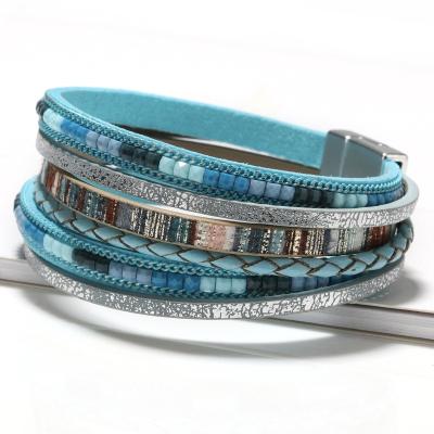 China Vintage Boho Bracelet Hand Braided Bracelet Leather Alloy Buckle Ladies Fashion Magnetic Bracelet for sale