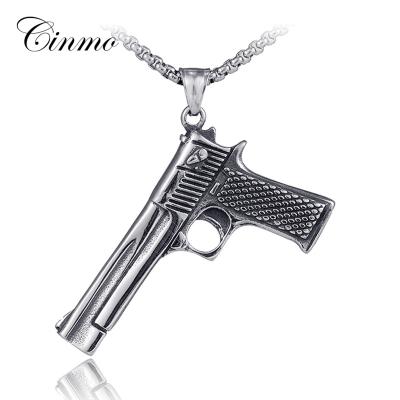 China Cinmo TRENDY Jewelry Pistol Pattern Pendant Necklace Hip Hop 316L Stainless Steel Delicate Gun Necklaces For Women Men Charm Gift for sale