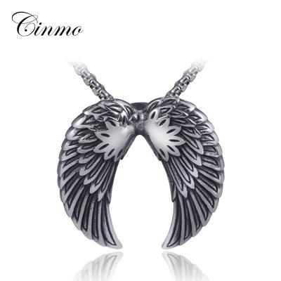 China Cinmo TRENDY Jewelry Double Demon Wings Hip Hop 316L Stainless Steel Angel Necklaces For Men Women Charm Pendant Gift for sale