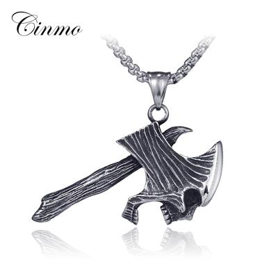 China Vintage Cinmo Jewelry Devil Skull Ax 316L Stainless Steel Necklace Game Trendy Weapon Pendant Necklaces For Women Men Charm Gift for sale