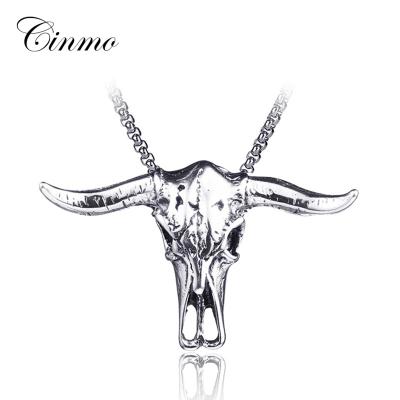 China Cinmo Style 316L Stainless Steel Indian Necklaces Punk Cow Skeleton Head Pendant Necklace Jewelry For Women Men Charm Jewelry for sale