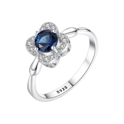 China FASHIONABLE Recommend Elegant Flower Cocktail Rings For Women Blue Sapphire Sterling Silver Ladies Engagement Ring for sale