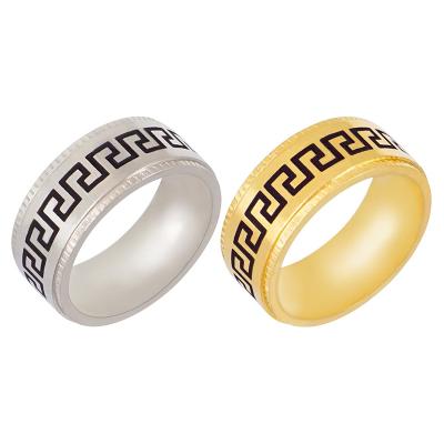 China Super Cool Classic Price Punk Surprise Great Wall Pattern 8mm Stainless Steel Male Photoresist Sporting Rings For Men for sale