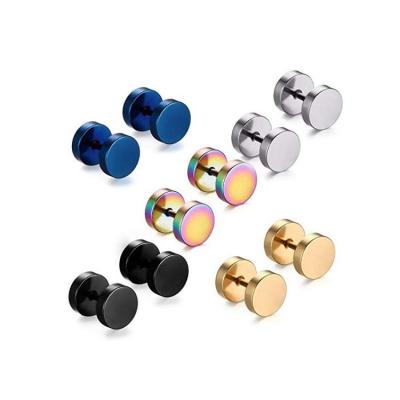 China Wholesale cake punk dumbbell round earrings men's fashion titanium steel stud earrings for sale