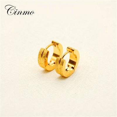 China Cinmo Romantic Double Row Frosted Stainless Steel Circle Piercing Earrings For Women Men Temperament Gold Wholesale Ear Jewelry Gifts for sale