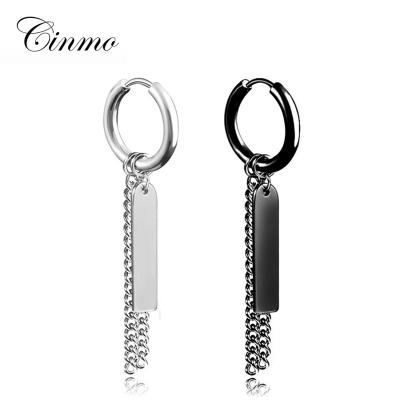 China Fashion Cinmo Jewelry Style 316L Drop Earring Stainless Steel Drop Label Punk Trendy Double Earrings Chains For Women Men Gift for sale