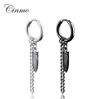 China Cinmo Punk Jewelry Wholesale Bullet 316L Stainless Steel Tassel Earrings Shape Long Chain Clip On Earring For Women Men Gift for sale